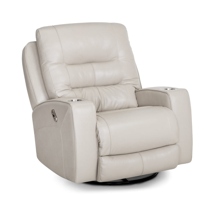 Franklin Furniture - 4733 Aspen Leather Dual Power Swivel Rocker Recliner w/ Power Headrest, Dual Cupholders & USB in Holt Stone - 4733-STONE