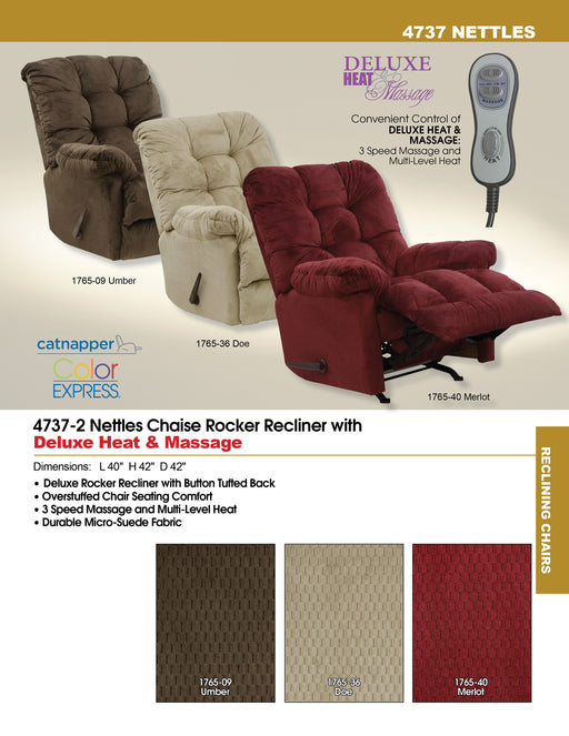 Catnapper Nettles Chaise Rocker Recliner w/Deluxe Heat Massage