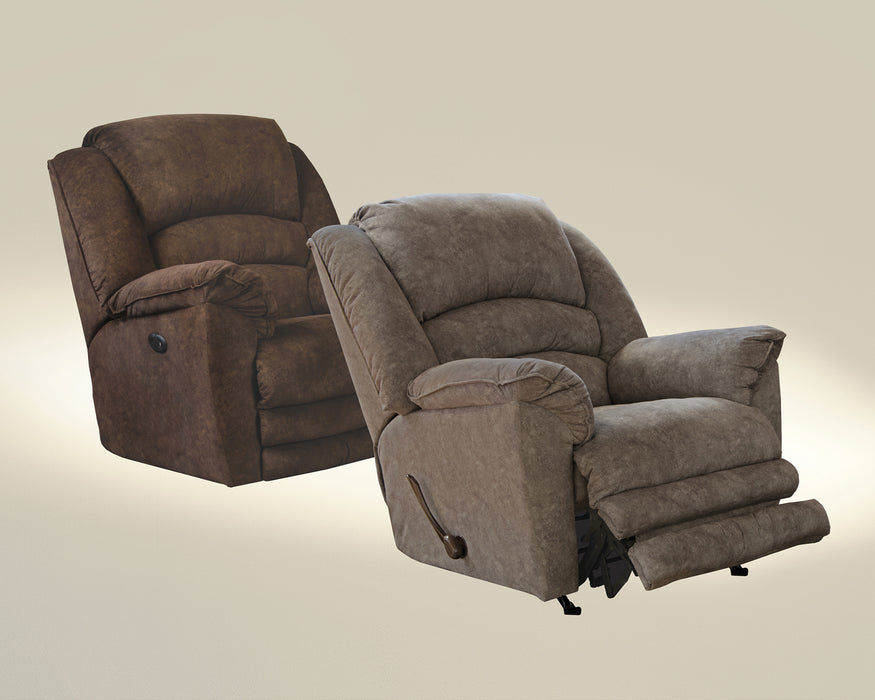 Catnapper - Rialto Chaise Rocker Recliner with Extended Ottoman in Chocolate - 47752162829