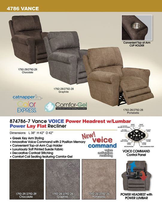 Catnapper - Vance Voice Power Headrest w-Lumbar Power Lay Flat Recliner in Graphite - 874786-7-GRAPHITE