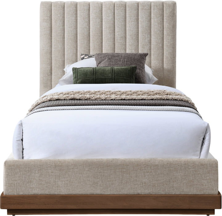 Meridian Furniture - Emmet Chenille Fabric Upholstered Twin Bed - B1245Beige-T - GreatFurnitureDeal