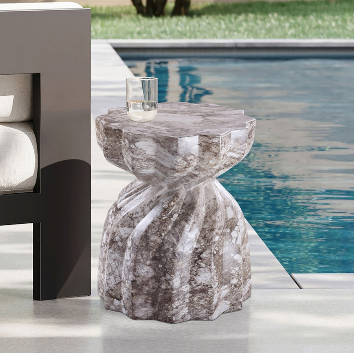 Meridian Furniture - Caserta Marble Finish Indoor/Outdoor Concrete End Table - 99048Brown-ET - GreatFurnitureDeal
