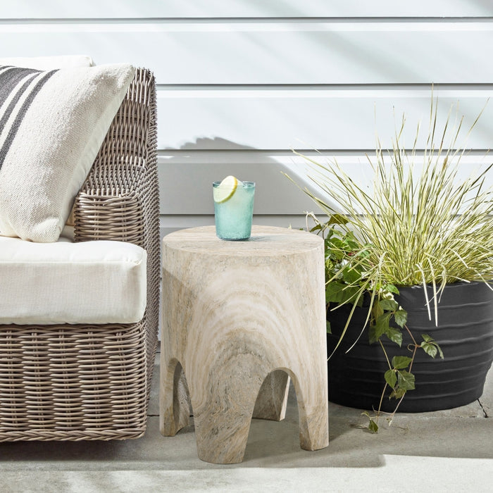 Meridian Furniture - Foligno Marble Finish Indoor/Outdoor Concrete End Table - 99054Travertine-ET - GreatFurnitureDeal