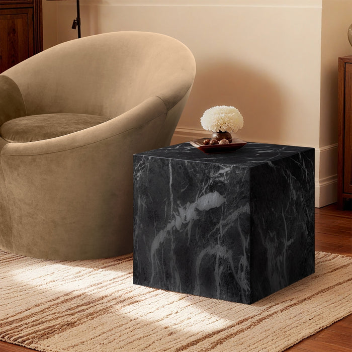 Meridian Furniture - Piazza Travertine Finish Indoor/Outdoor Concrete End Table - 99029Black-ET - GreatFurnitureDeal