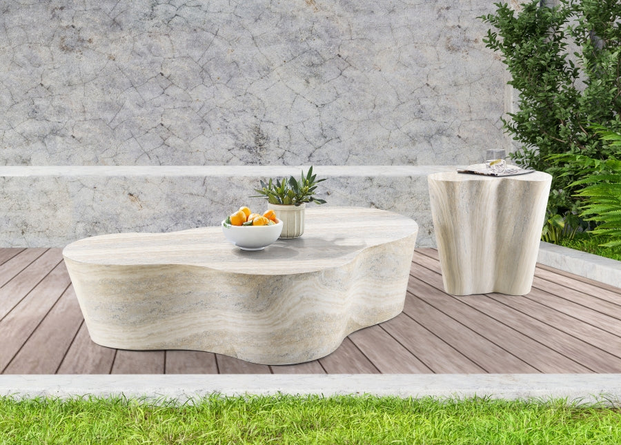 Meridian Furniture - Monza Travertine Finish Indoor/Outdoor Concrete End Table - 99033Travertine-ET - GreatFurnitureDeal