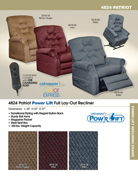 Catnapper - Patriot Power Lift Full Lay-Out Recliner in Brown Sugar - 4824-BROWN
