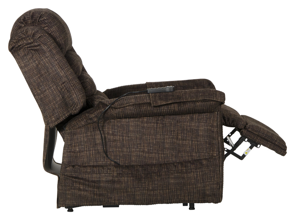 Catnapper - Soother Power Lift Full Lay-Out Chaise Recliner w-Heat & Massage in Chocolate - 4825-CHOC