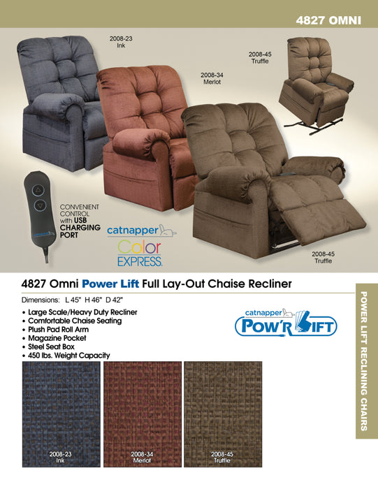 Catnapper - Omni Pow'r Lift Chaise Recliner in Havana in Ink - 4827-INK - GreatFurnitureDeal