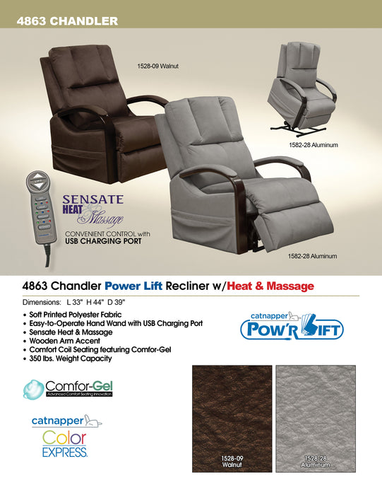 Catnapper - Chandler Power Lift Recliner w-Heat & Massage in Aluminum - 4863-ALUMINUM
