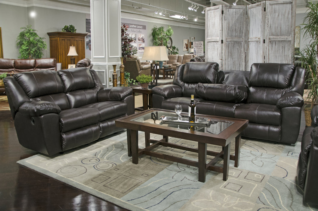 Catnapper - Transformer II Leather Ultimate Sofa w-3 Recliners & Drop Down Table in Chocolate - 49145-128429-Chocolate