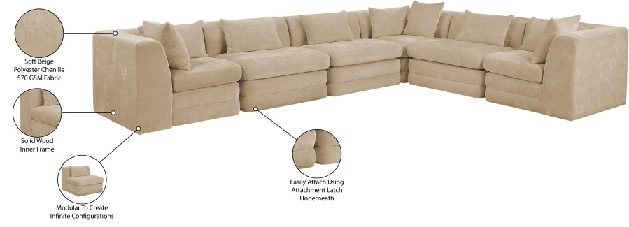 Meridian Furniture - Stellar 152" Chenille Fabric Upholstered 6 Piece Modular Sectional - 608Beige-Sec6A - GreatFurnitureDeal