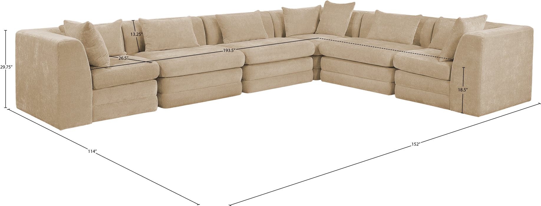 Meridian Furniture - Stellar 152" Chenille Fabric Upholstered 6 Piece Modular Sectional - 608Beige-Sec6A - GreatFurnitureDeal