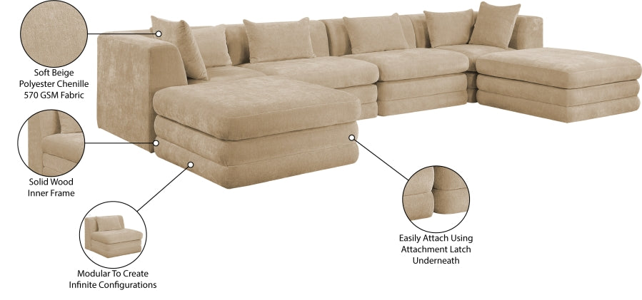 Meridian Furniture - Stellar 152" Chenille Fabric Upholstered 6 Piece Modular Sectional - 608Beige-Sec6B