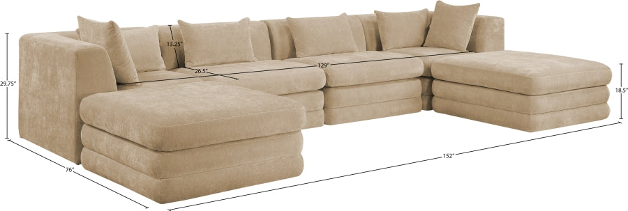 Meridian Furniture - Stellar 152" Chenille Fabric Upholstered 6 Piece Modular Sectional - 608Beige-Sec6B