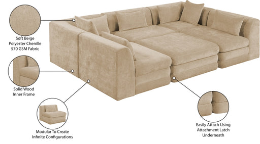 Meridian Furniture - Stellar 114" Chenille Fabric Upholstered 6 Piece Modular Sectional - 608Beige-Sec6C - GreatFurnitureDeal