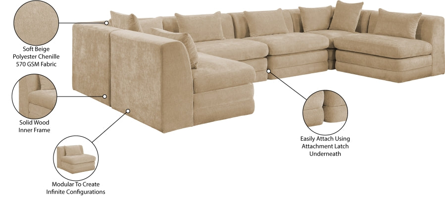 Meridian Furniture - Stellar 152" Chenille Fabric Upholstered 6 Piece Modular Sectional - 608Beige-Sec6D - GreatFurnitureDeal