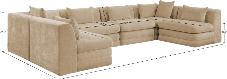 Meridian Furniture - Stellar 152" Chenille Fabric Upholstered 6 Piece Modular Sectional - 608Beige-Sec6D - GreatFurnitureDeal