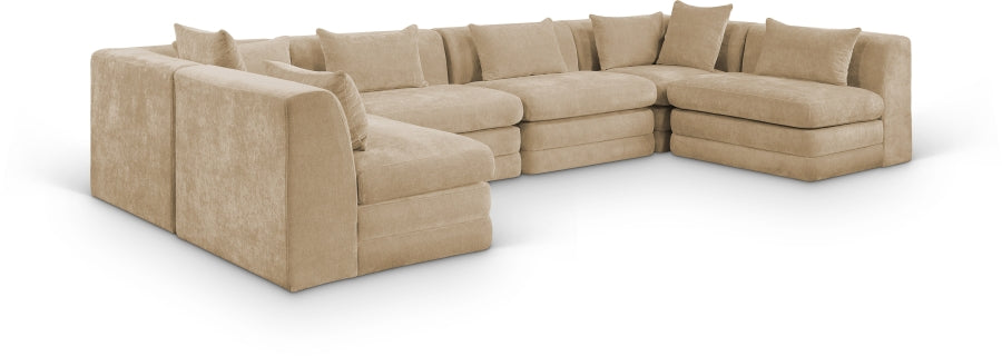 Meridian Furniture - Stellar 152" Chenille Fabric Upholstered 6 Piece Modular Sectional - 608Beige-Sec6D - GreatFurnitureDeal