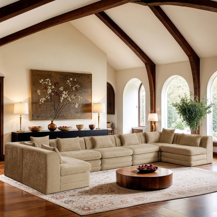 Meridian Furniture - Stellar 190" Chenille Fabric Upholstered 7 Piece Modular Sectional - 608Beige-Sec7B - GreatFurnitureDeal
