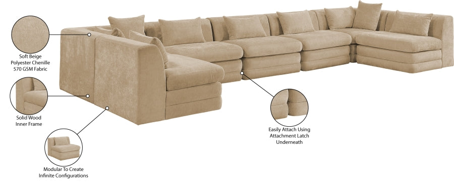 Meridian Furniture - Stellar 190" Chenille Fabric Upholstered 7 Piece Modular Sectional - 608Beige-Sec7B - GreatFurnitureDeal