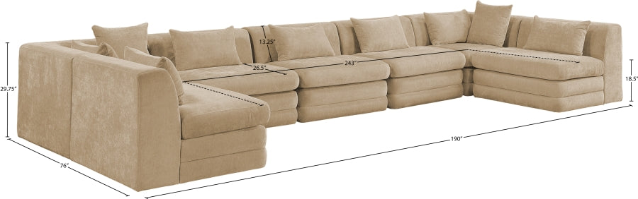Meridian Furniture - Stellar 190" Chenille Fabric Upholstered 7 Piece Modular Sectional - 608Beige-Sec7B - GreatFurnitureDeal