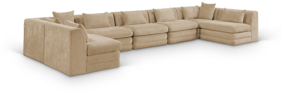 Meridian Furniture - Stellar 190" Chenille Fabric Upholstered 7 Piece Modular Sectional - 608Beige-Sec7B - GreatFurnitureDeal