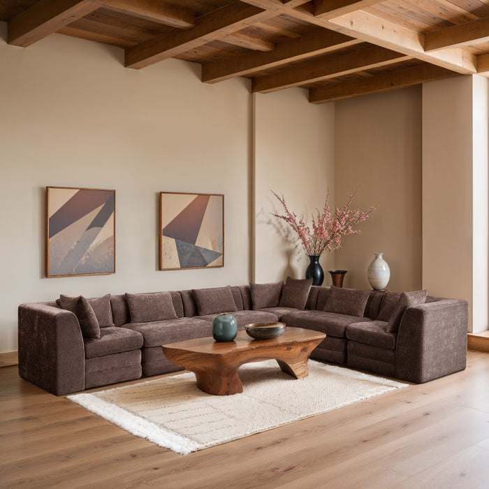 Meridian Furniture - Stellar 152" Chenille Fabric Upholstered 6 Piece Modular Sectional - 608Brown-Sec6A - GreatFurnitureDeal