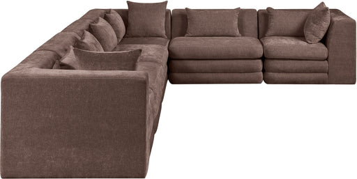 Meridian Furniture - Stellar 152" Chenille Fabric Upholstered 6 Piece Modular Sectional - 608Brown-Sec6A - GreatFurnitureDeal