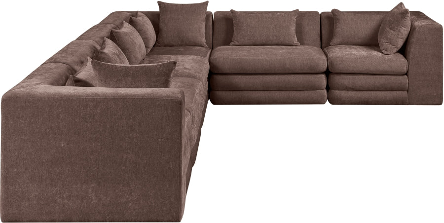 Meridian Furniture - Stellar 152" Chenille Fabric Upholstered 6 Piece Modular Sectional - 608Brown-Sec6A - GreatFurnitureDeal
