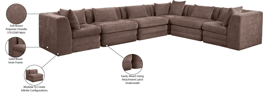 Meridian Furniture - Stellar 152" Chenille Fabric Upholstered 6 Piece Modular Sectional - 608Brown-Sec6A - GreatFurnitureDeal
