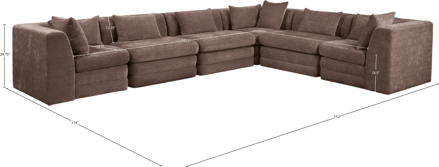 Meridian Furniture - Stellar 152" Chenille Fabric Upholstered 6 Piece Modular Sectional - 608Brown-Sec6A - GreatFurnitureDeal