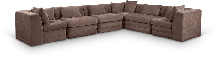 Meridian Furniture - Stellar 152" Chenille Fabric Upholstered 6 Piece Modular Sectional - 608Brown-Sec6A - GreatFurnitureDeal