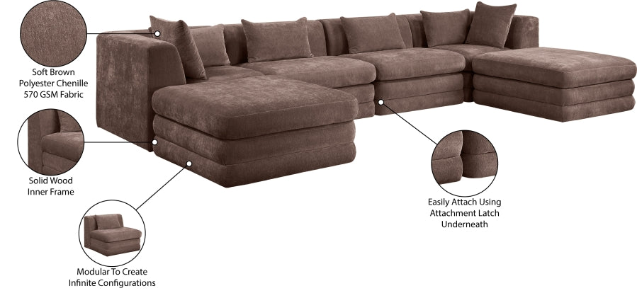 Meridian Furniture - Stellar 152" Chenille Fabric Upholstered 6 Piece Modular Sectional - 608Brown-Sec6B