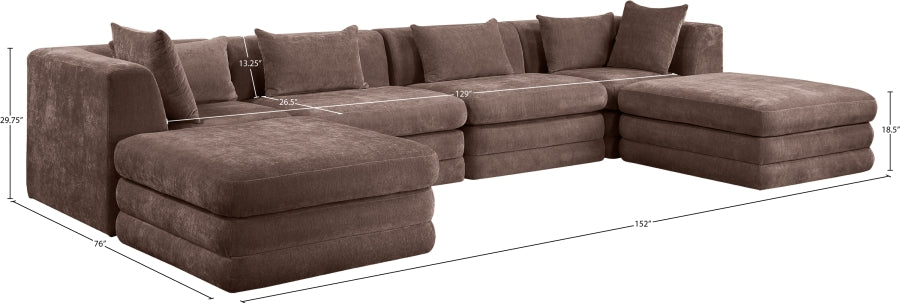 Meridian Furniture - Stellar 152" Chenille Fabric Upholstered 6 Piece Modular Sectional - 608Brown-Sec6B