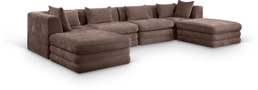 Meridian Furniture - Stellar 152" Chenille Fabric Upholstered 6 Piece Modular Sectional - 608Brown-Sec6B