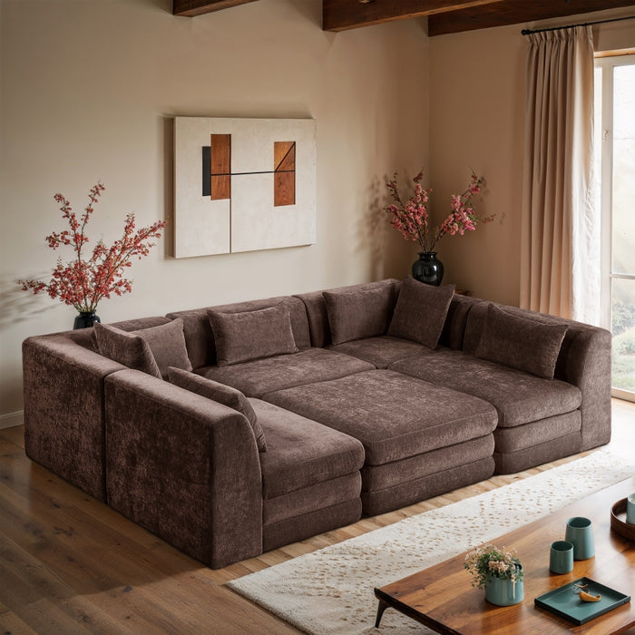 Meridian Furniture - Stellar 114" Chenille Fabric Upholstered 6 Piece Modular Sectional - 608Brown-Sec6C - GreatFurnitureDeal