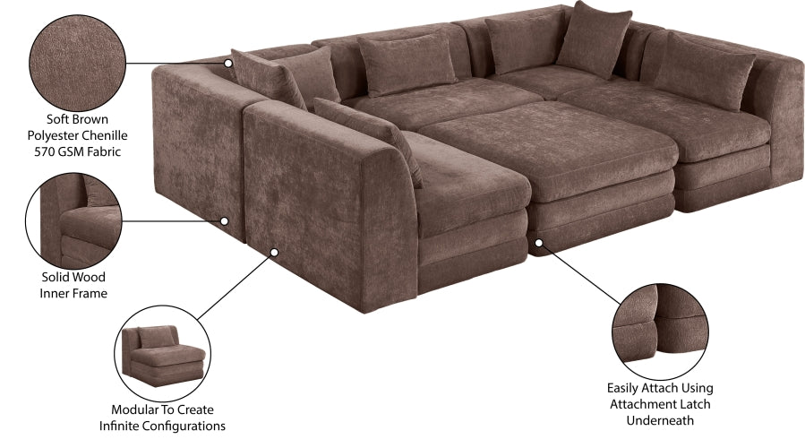 Meridian Furniture - Stellar 114" Chenille Fabric Upholstered 6 Piece Modular Sectional - 608Brown-Sec6C - GreatFurnitureDeal