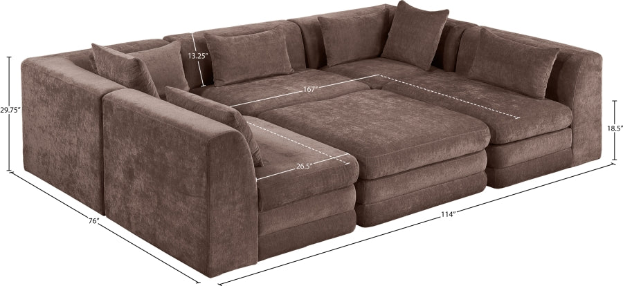Meridian Furniture - Stellar 114" Chenille Fabric Upholstered 6 Piece Modular Sectional - 608Brown-Sec6C - GreatFurnitureDeal