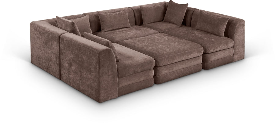 Meridian Furniture - Stellar 114" Chenille Fabric Upholstered 6 Piece Modular Sectional - 608Brown-Sec6C - GreatFurnitureDeal