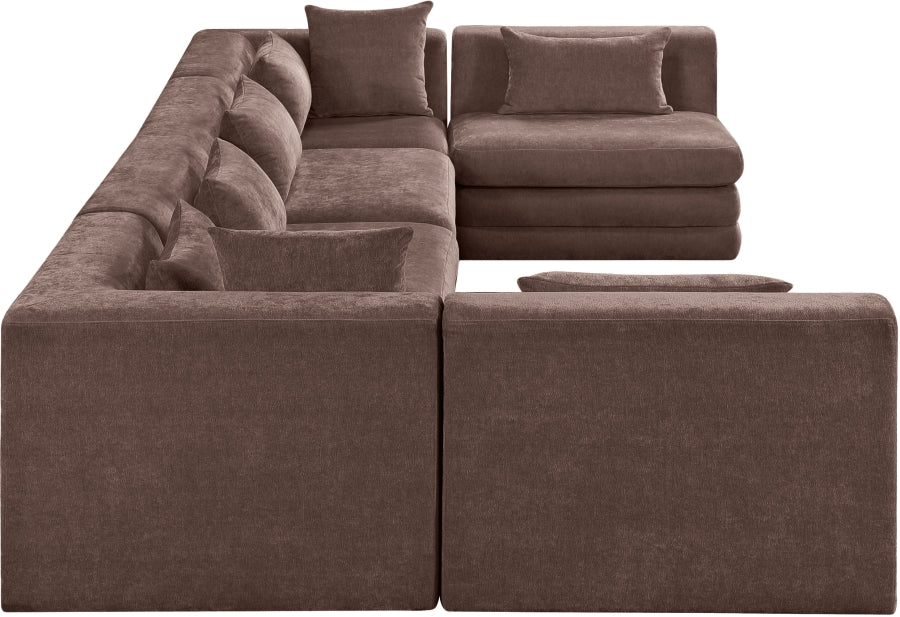 Meridian Furniture - Stellar 152" Chenille Fabric Upholstered 6 Piece Modular Sectional - 608Brown-Sec6D - GreatFurnitureDeal