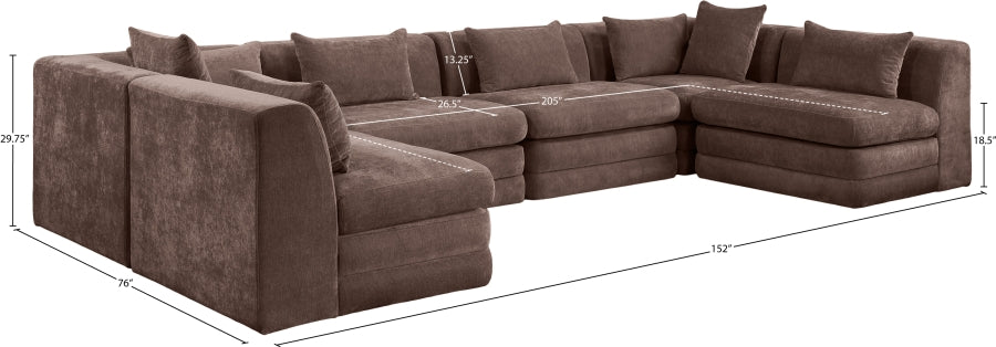 Meridian Furniture - Stellar 152" Chenille Fabric Upholstered 6 Piece Modular Sectional - 608Brown-Sec6D - GreatFurnitureDeal