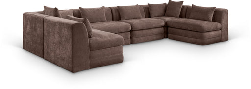 Meridian Furniture - Stellar 152" Chenille Fabric Upholstered 6 Piece Modular Sectional - 608Brown-Sec6D - GreatFurnitureDeal