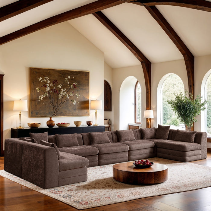 Meridian Furniture - Stellar 190" Chenille Fabric Upholstered 7 Piece Modular Sectional - 608Brown-Sec7B - GreatFurnitureDeal
