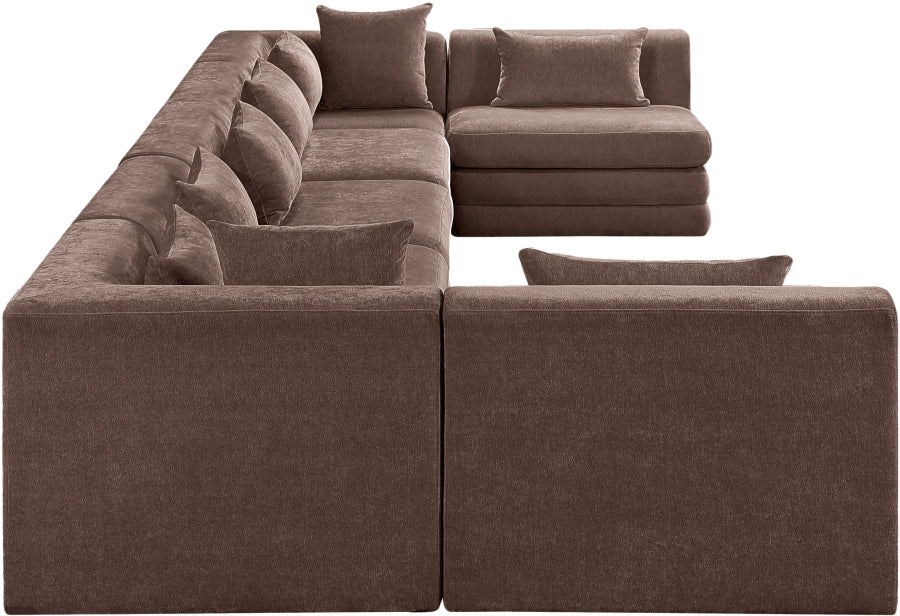 Meridian Furniture - Stellar 190" Chenille Fabric Upholstered 7 Piece Modular Sectional - 608Brown-Sec7B - GreatFurnitureDeal