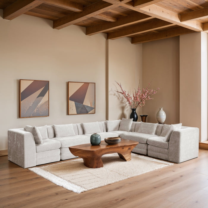 Meridian Furniture - Stellar 152" Chenille Fabric Upholstered 6 Piece Modular Sectional - 608Cream-Sec6A - GreatFurnitureDeal