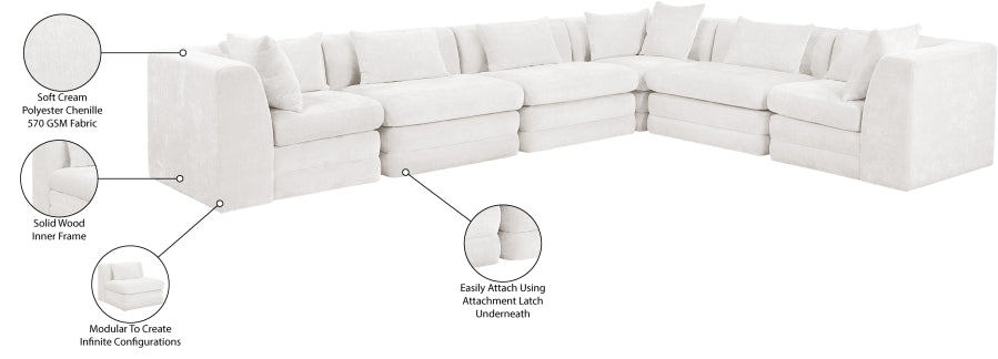 Meridian Furniture - Stellar 152" Chenille Fabric Upholstered 6 Piece Modular Sectional - 608Cream-Sec6A - GreatFurnitureDeal