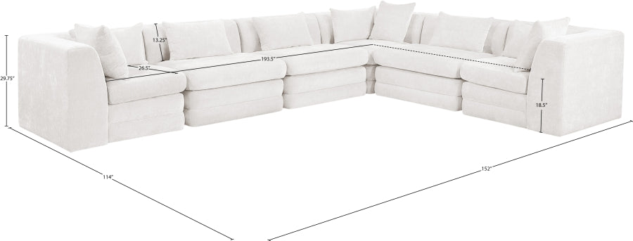 Meridian Furniture - Stellar 152" Chenille Fabric Upholstered 6 Piece Modular Sectional - 608Cream-Sec6A - GreatFurnitureDeal