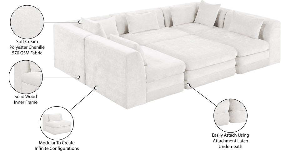 Meridian Furniture - Stellar 114" Chenille Fabric Upholstered 6 Piece Modular Sectional - 608Cream-Sec6C - GreatFurnitureDeal