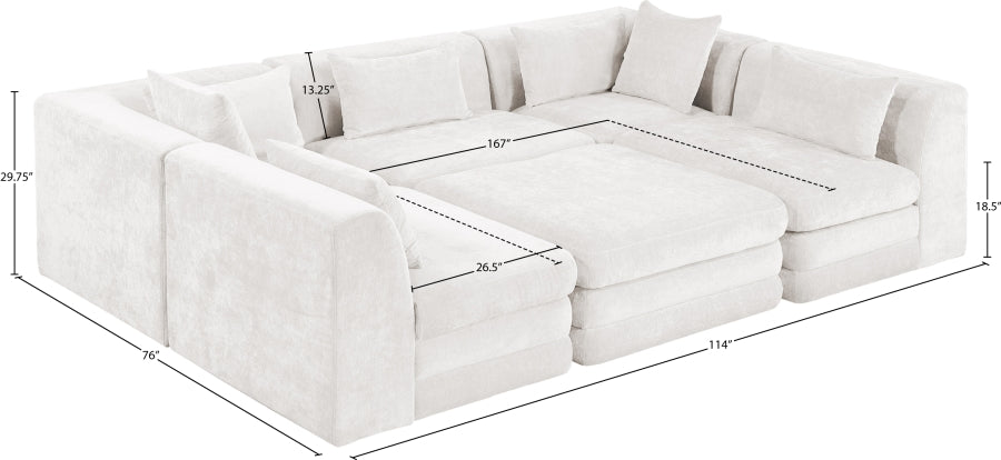 Meridian Furniture - Stellar 114" Chenille Fabric Upholstered 6 Piece Modular Sectional - 608Cream-Sec6C - GreatFurnitureDeal