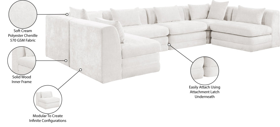 Meridian Furniture - Stellar 152" Chenille Fabric Upholstered 6 Piece Modular Sectional - 608Cream-Sec6D - GreatFurnitureDeal